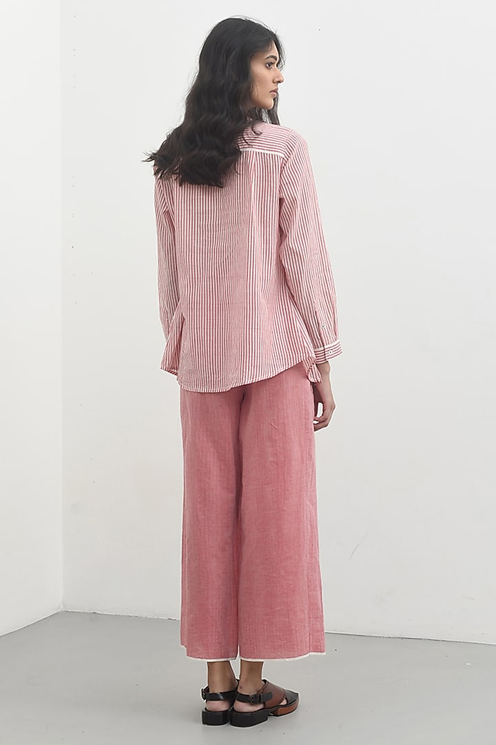 Pink Handloom Cotton Striped Smocked Top by Payal Pratap at Pernia's Pop Up Shop