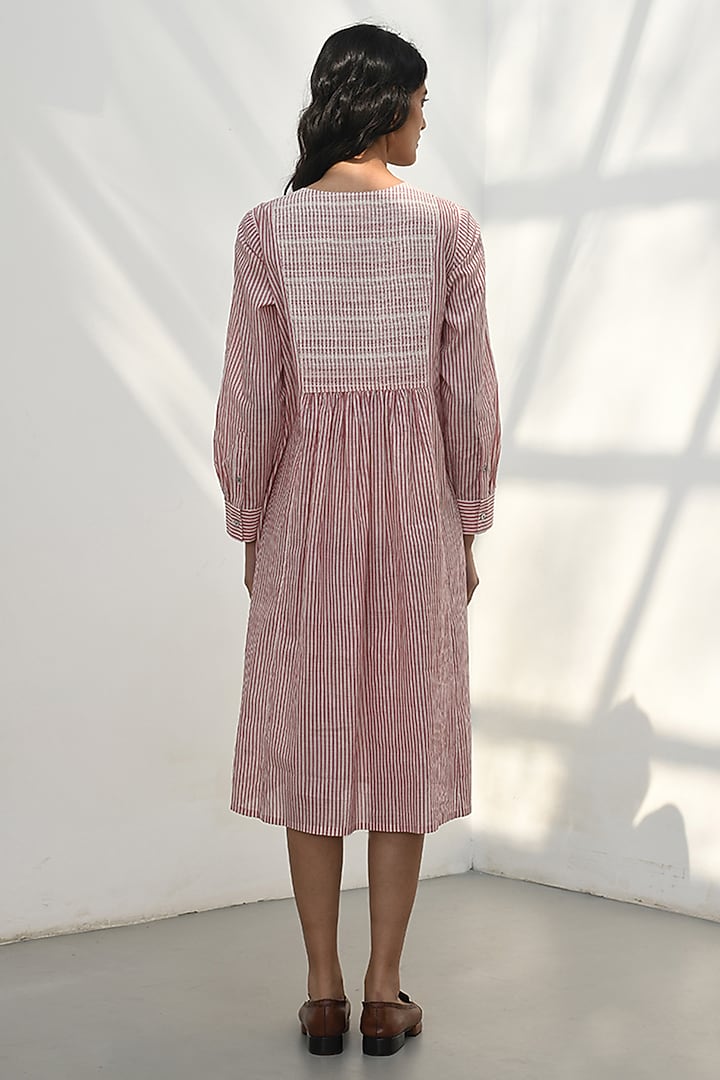 Pink Handloom Cotton Striped Midi Vacation Dress by Payal Pratap at Pernia's Pop Up Shop