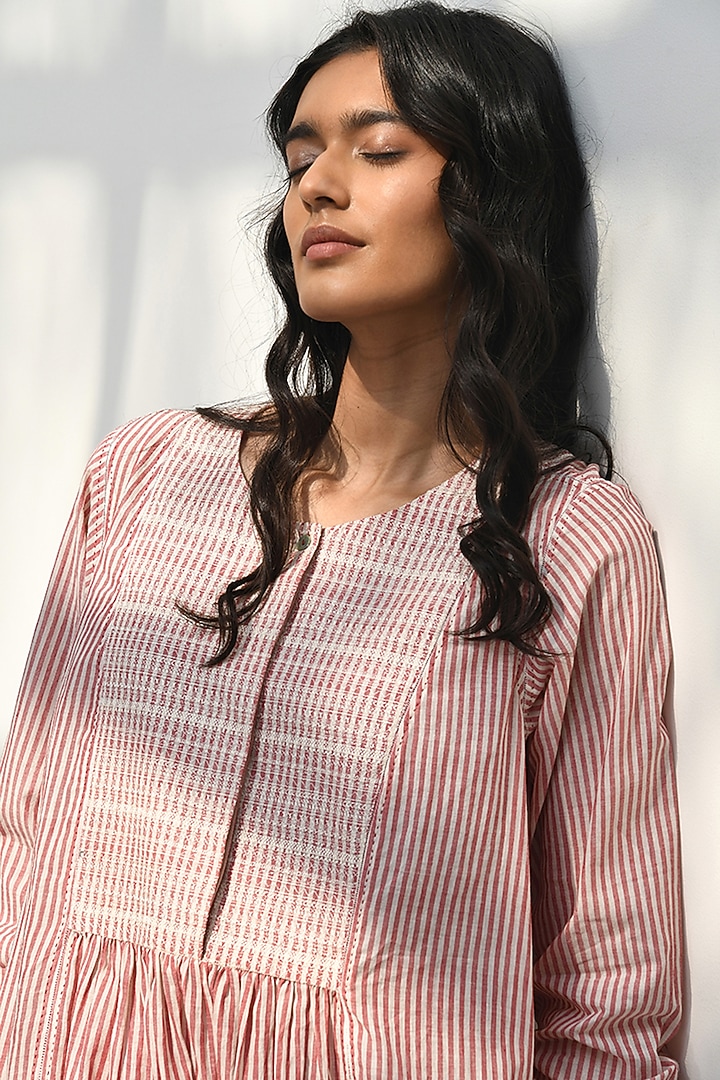 Pink Handloom Cotton Striped Midi Vacation Dress by Payal Pratap at Pernia's Pop Up Shop