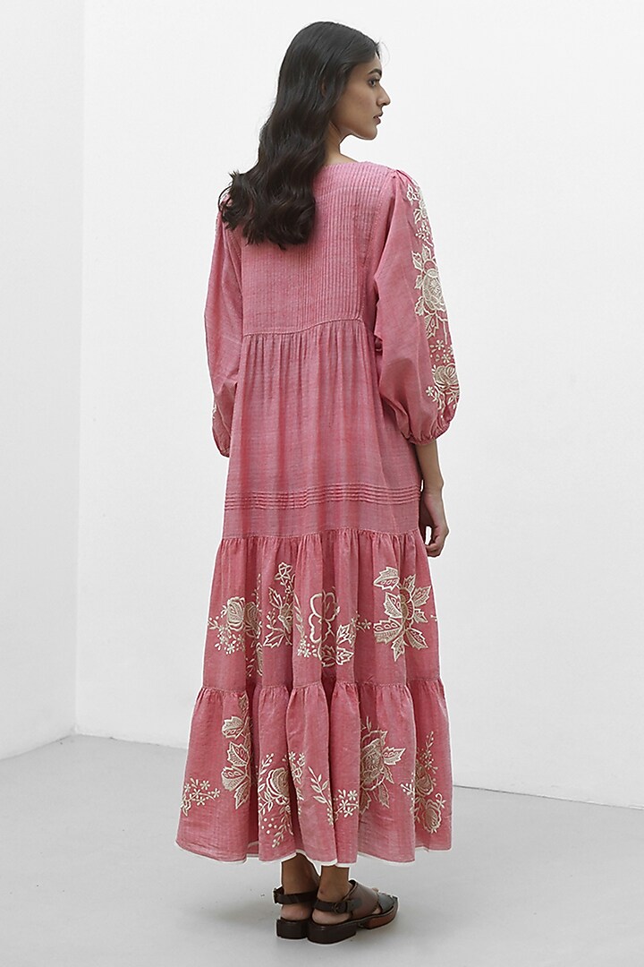 Pink Chambray Cotton Tiered Maxi Cocktail Dress by Payal Pratap at Pernia's Pop Up Shop