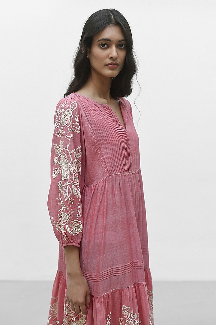 Pink Chambray Cotton Tiered Maxi Cocktail Dress by Payal Pratap at Pernia's Pop Up Shop