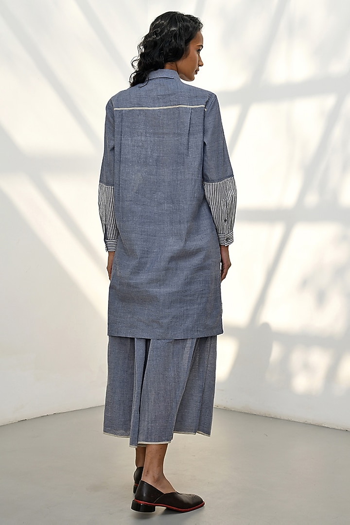 Blue Chambray Cotton Striped Tunic by Payal Pratap at Pernia's Pop Up Shop