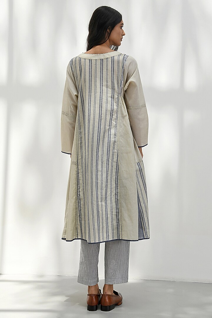 Beige Handloom Cotton Striped Tunic by Payal Pratap at Pernia's Pop Up Shop