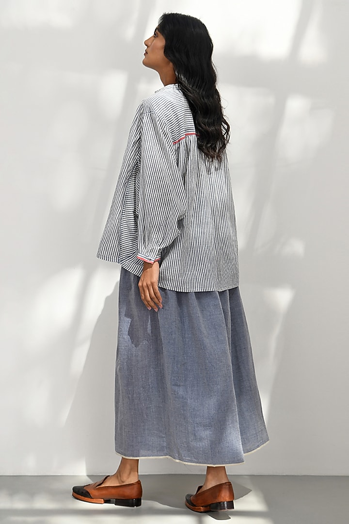 Blue Handloom Cotton Baggy Shirt by Payal Pratap at Pernia's Pop Up Shop
