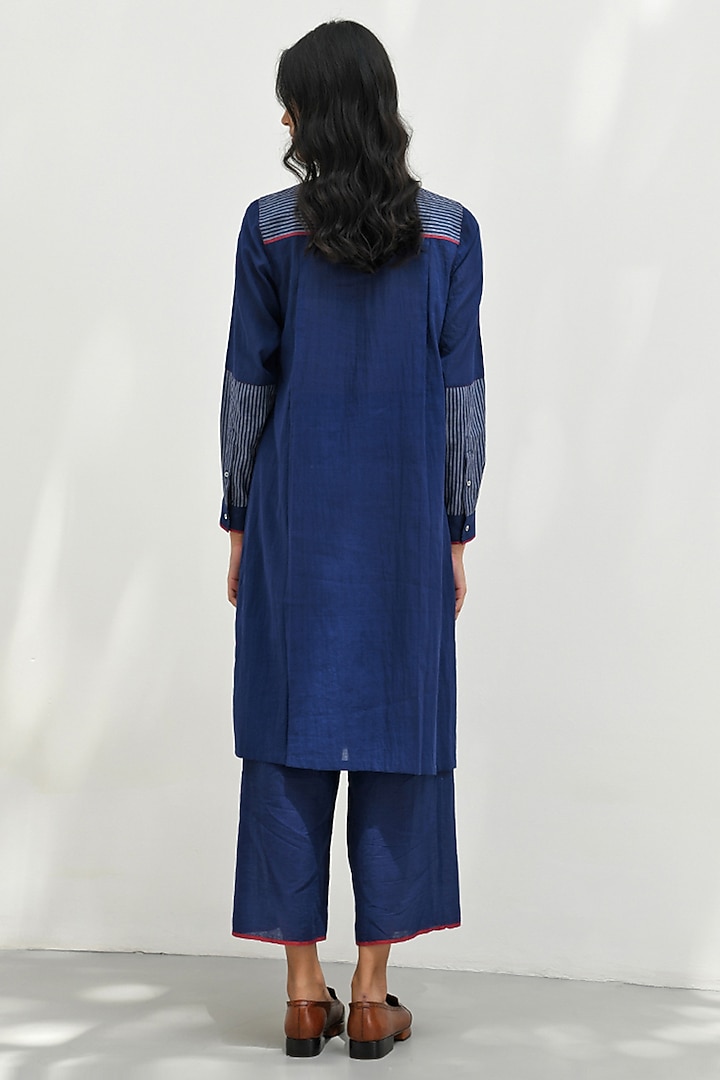 Navy Blue Handloom Cotton Smocked Tunic by Payal Pratap at Pernia's Pop Up Shop