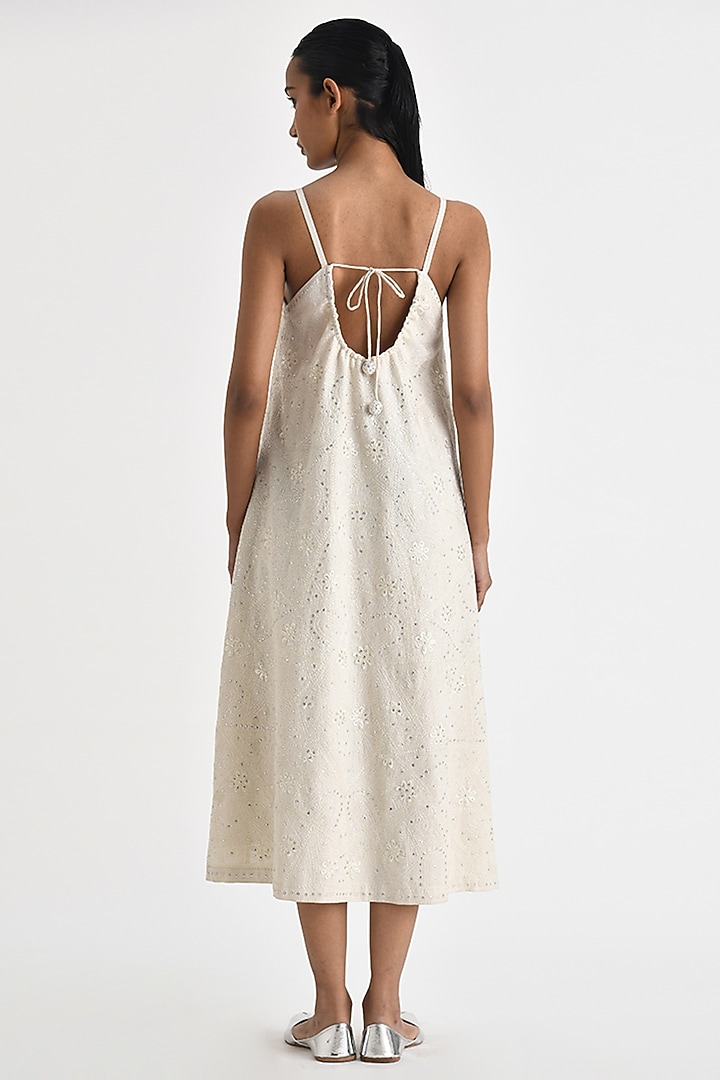Ecru White Malkha Cotton Thread Embroidered Strappy Party Wear Dress by Payal Pratap at Pernia's Pop Up Shop
