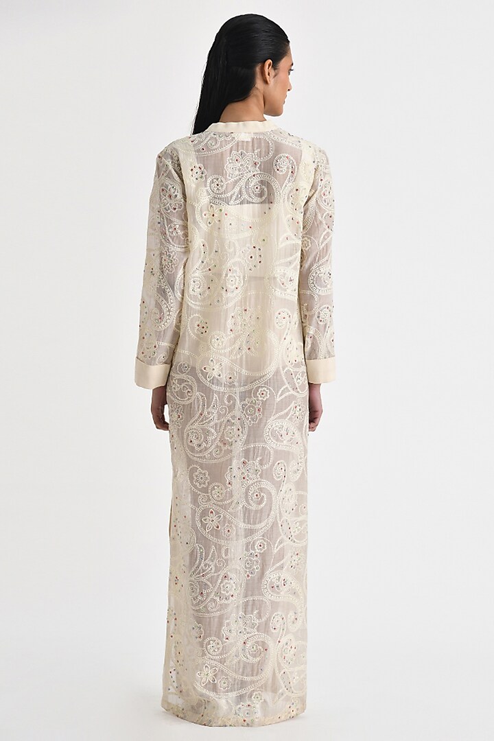 Ecru White Chanderi Sequins Embroidered Kaftan by Payal Pratap at Pernia's Pop Up Shop