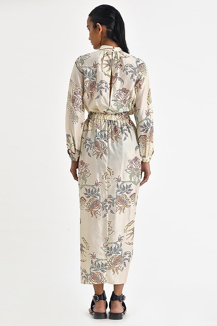 Ecru White Silk Printed Knotted Cocktail Dress by Payal Pratap at Pernia's Pop Up Shop