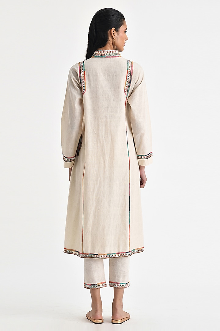 Ecru White Malkha Cotton Hand Embroidered Wrap Kurta Set by Payal Pratap at Pernia's Pop Up Shop