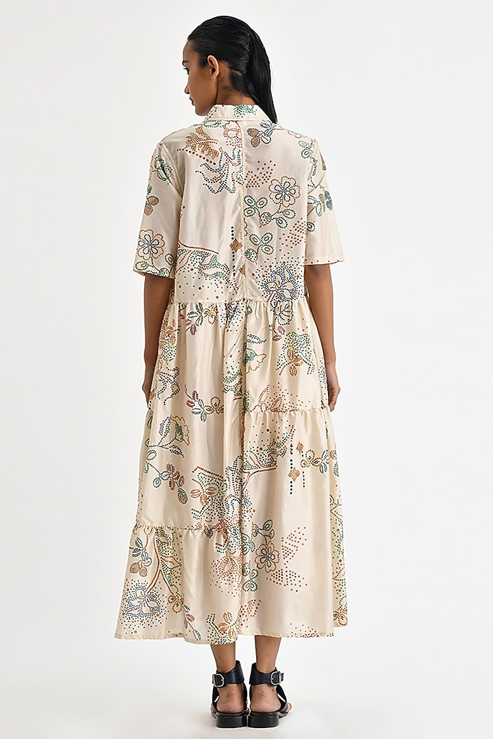 Ecru White Silk Printed Tiered Cocktail Dress by Payal Pratap at Pernia's Pop Up Shop