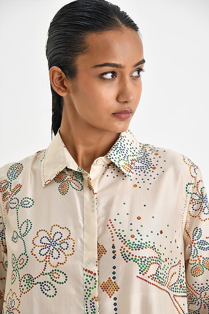Ecru White Silk Printed Tiered Cocktail Dress by Payal Pratap at Pernia's Pop Up Shop