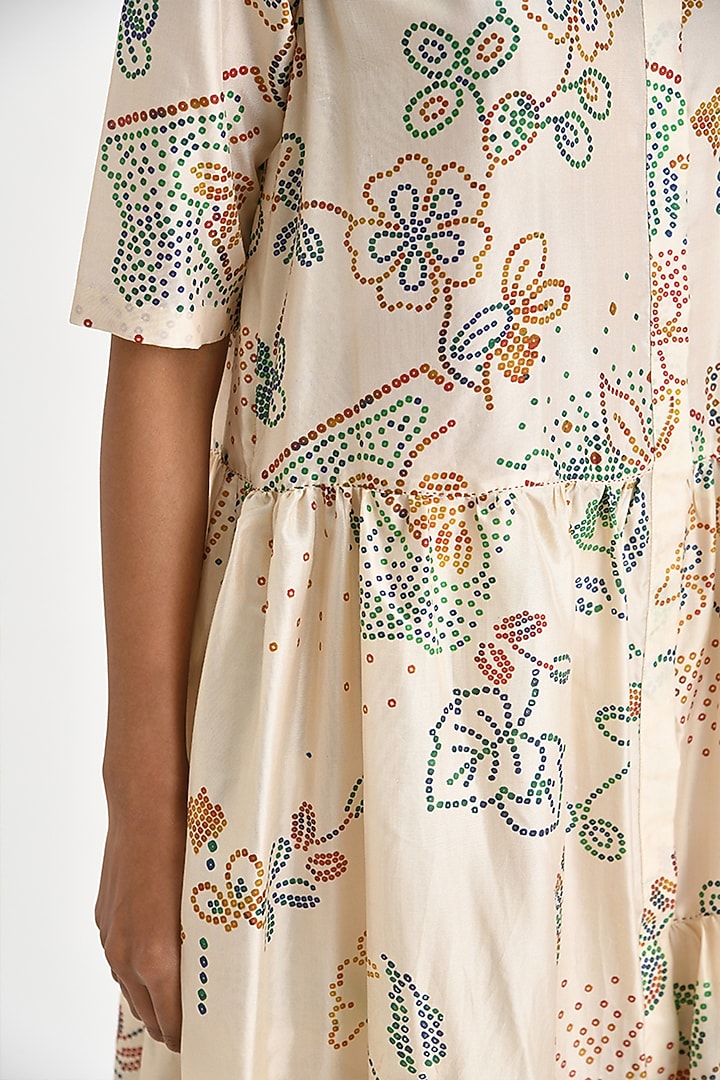 Ecru White Silk Printed Tiered Cocktail Dress by Payal Pratap at Pernia's Pop Up Shop