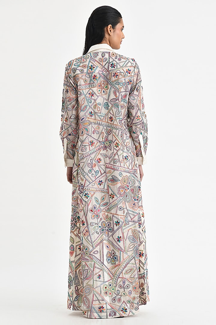 Ecru White Chanderi Hand Embroidered Party Wear Shirt Dress by Payal Pratap at Pernia's Pop Up Shop