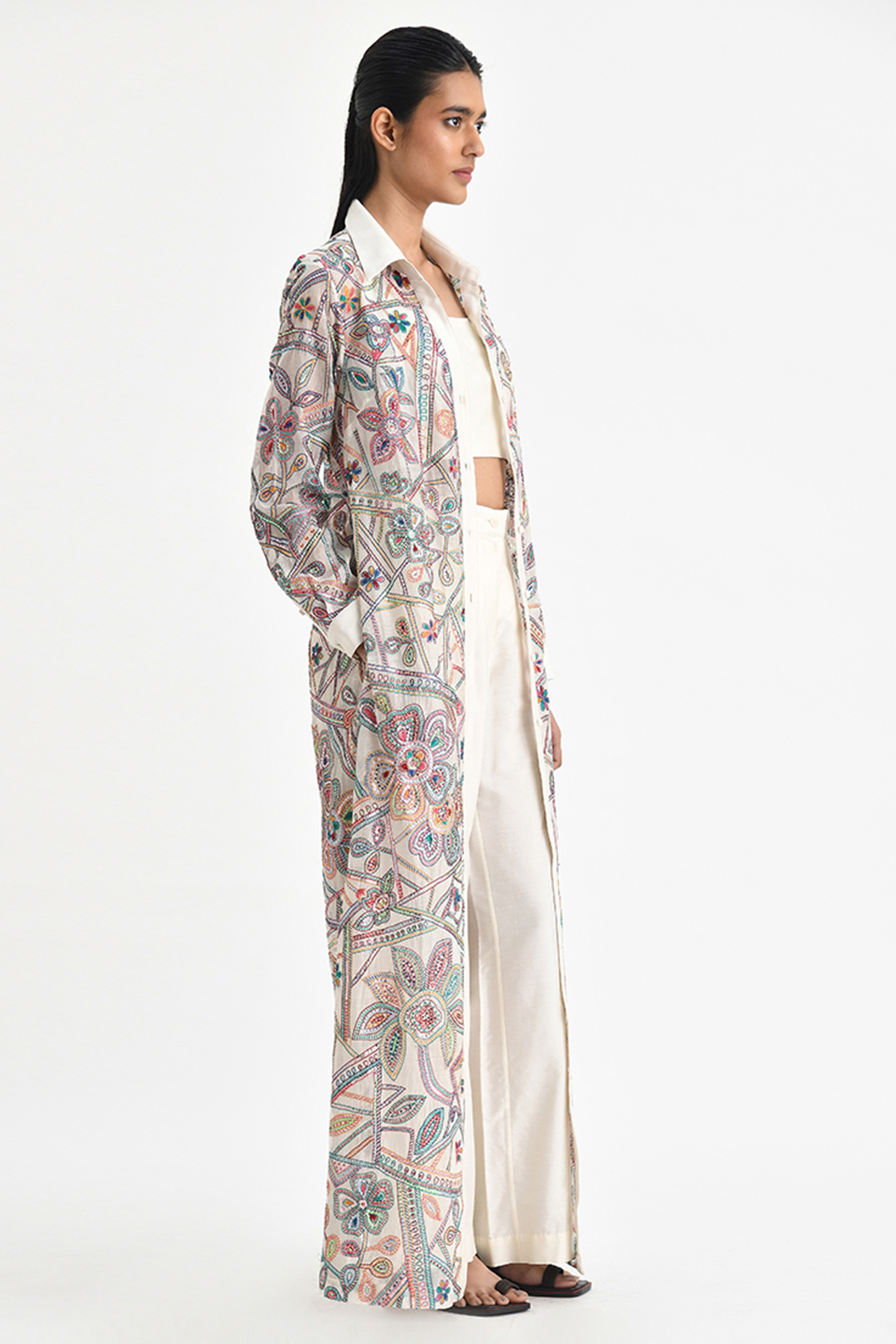 Ecru White Katan Silk Co-Ord Set by Payal Pratap at Pernia's Pop Up Shop