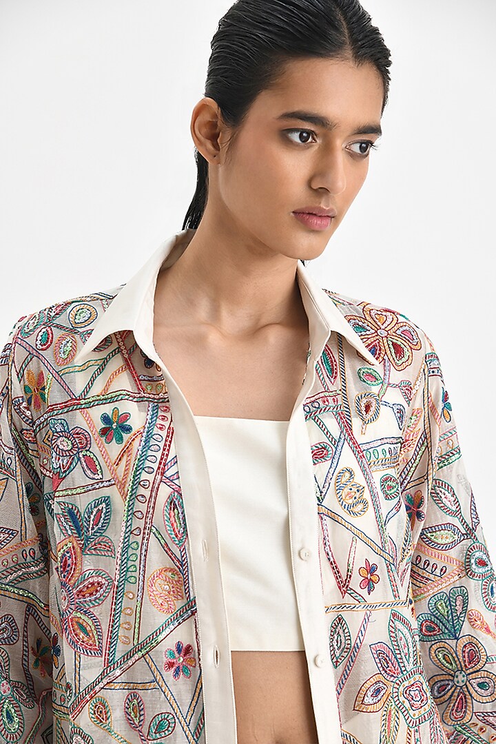 Ecru White Katan Silk Co-Ord Set by Payal Pratap at Pernia's Pop Up Shop