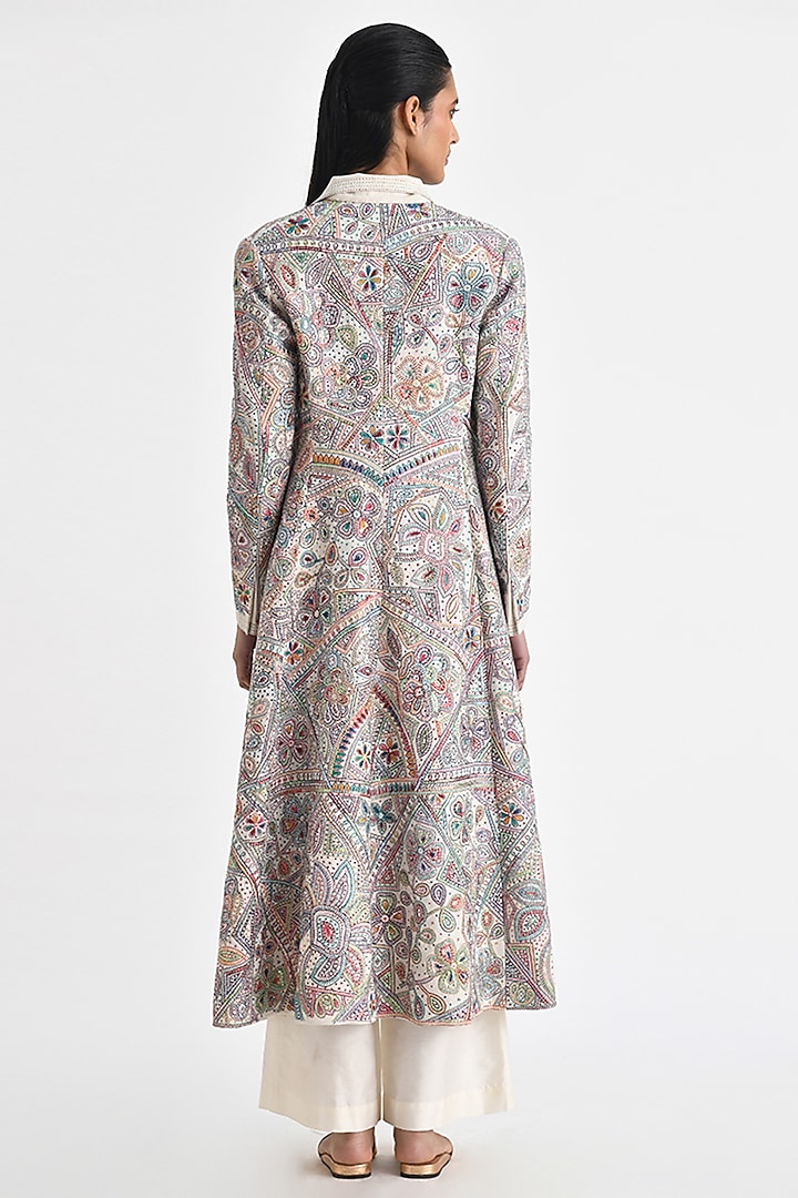 Ecru White Malkha Cotton Sequins Hand Embroidered Jacket by Payal Pratap at Pernia's Pop Up Shop