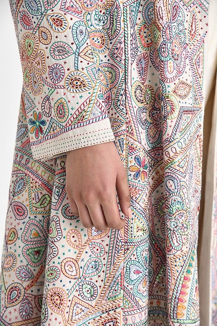 Ecru White Malkha Cotton Sequins Hand Embroidered Jacket by Payal Pratap at Pernia's Pop Up Shop