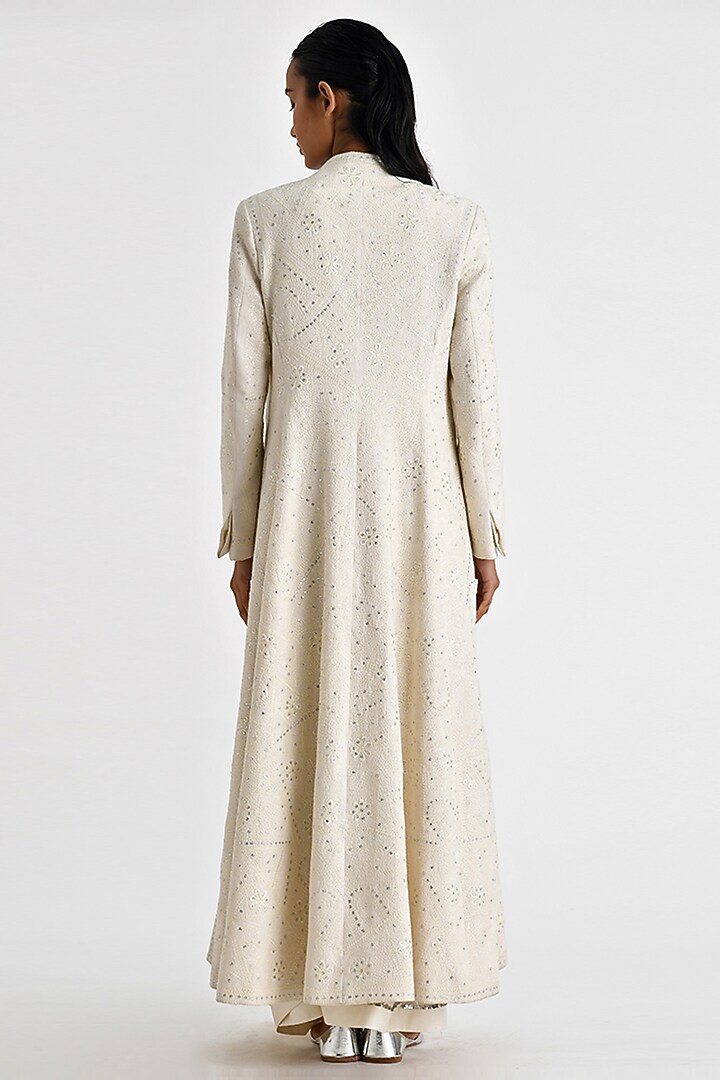 Ecru White Malkha Cotton Thread Embroidered A-Line Jacket by Payal Pratap at Pernia's Pop Up Shop