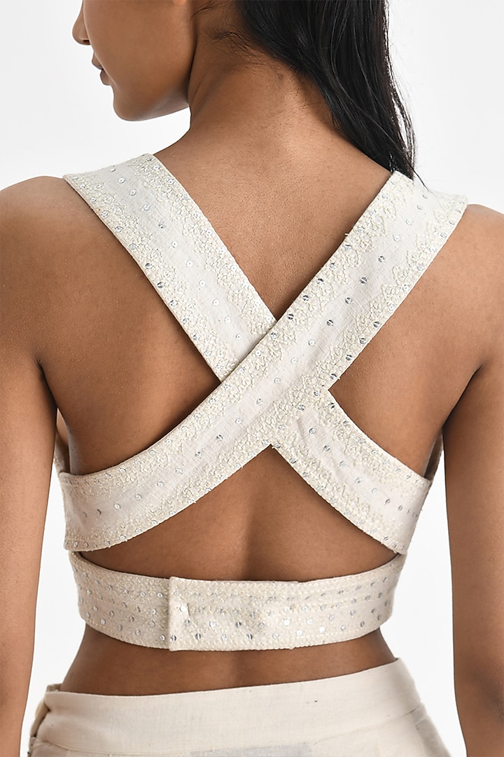 Ecru White Malkha Cotton Sequins Embroidered Top by Payal Pratap at Pernia's Pop Up Shop