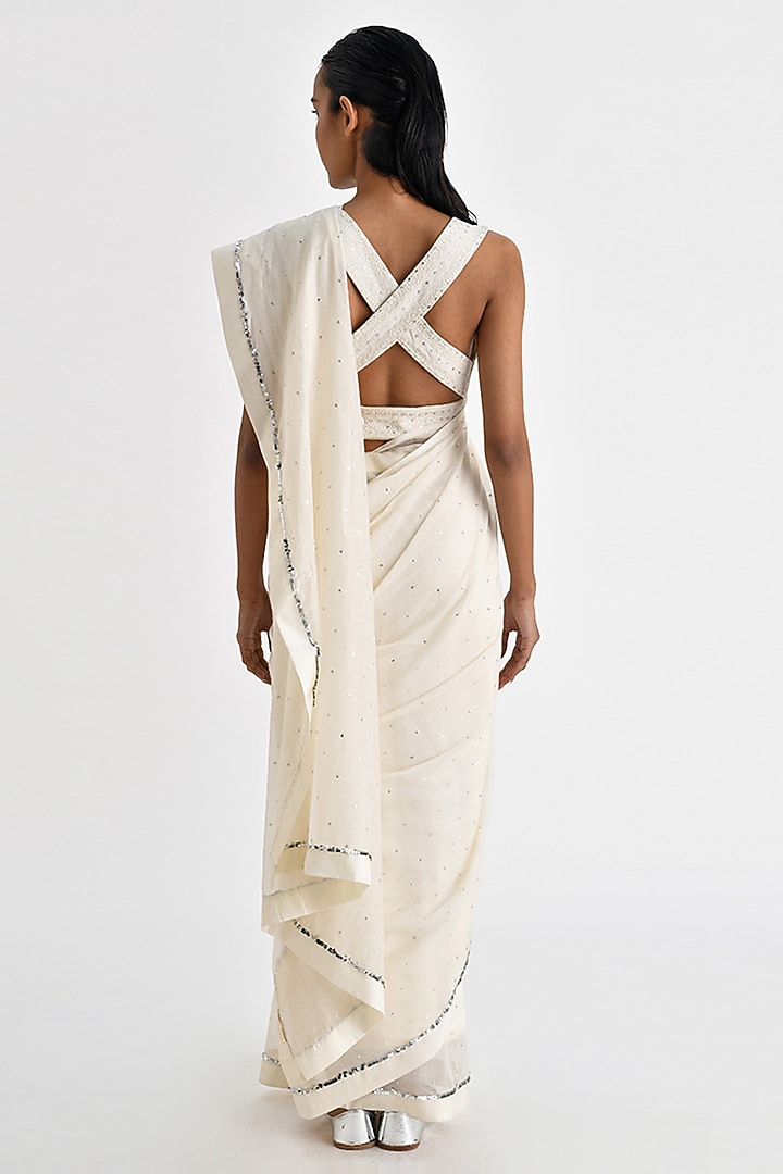 Ecru White Chanderi Sequins Embroidered Wedding Saree by Payal Pratap at Pernia's Pop Up Shop