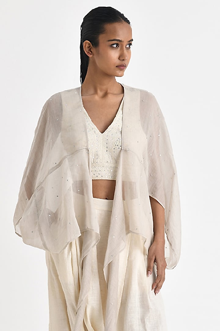 Ecru White Chanderi Overlay Jacket by Payal Pratap at Pernia's Pop Up Shop