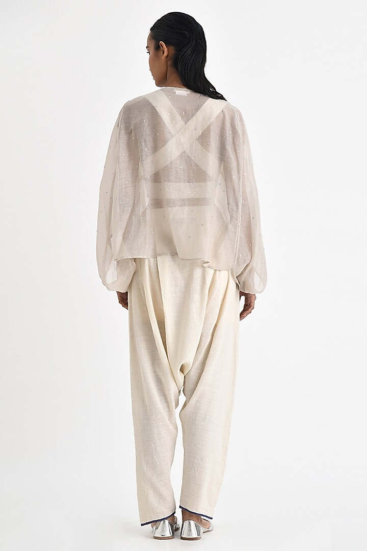 Ecru White Chanderi Overlay Jacket by Payal Pratap at Pernia's Pop Up Shop