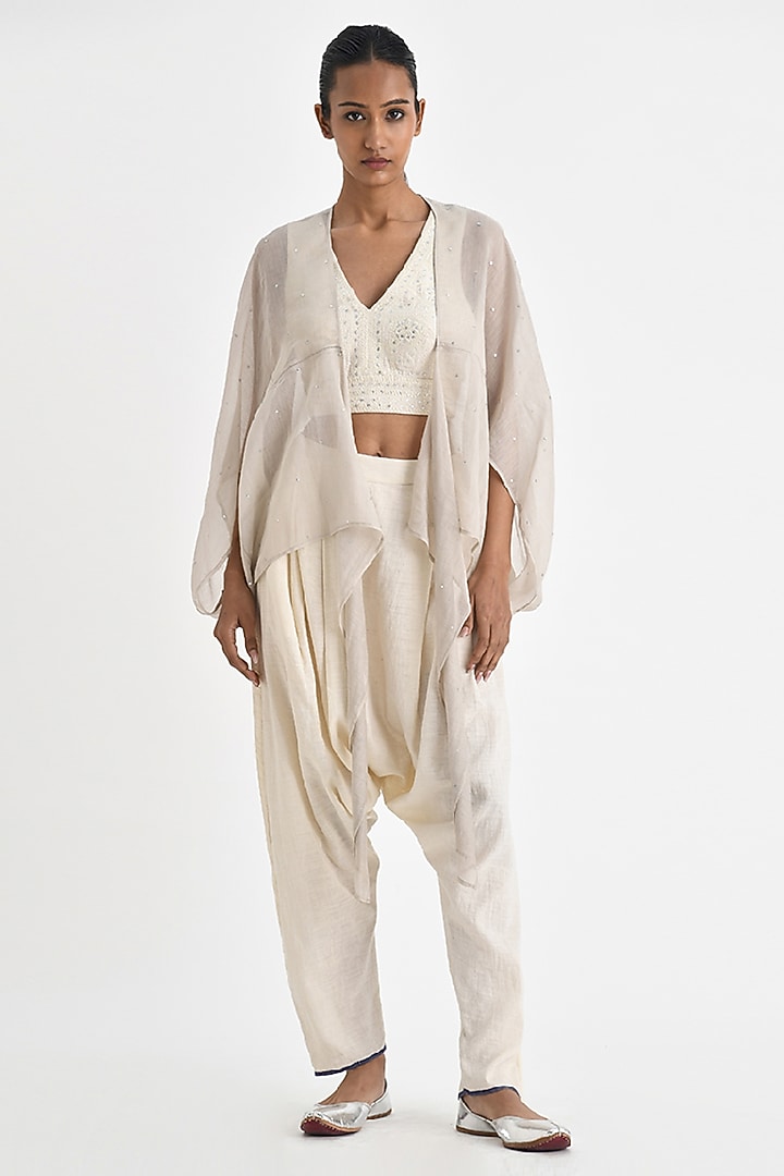 Ecru White Chanderi Overlay Jacket by Payal Pratap at Pernia's Pop Up Shop
