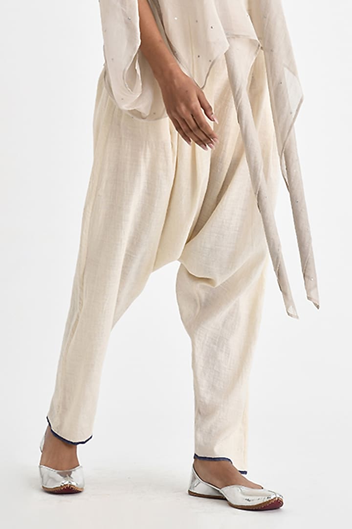 Ecru White Malkha Cotton Pants by Payal Pratap at Pernia's Pop Up Shop