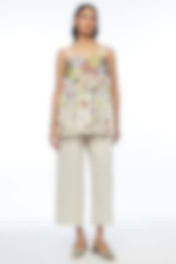 Beige Handloom Cotton Linen Applique Embroidered Strappy Top by Payal Pratap at Pernia's Pop Up Shop