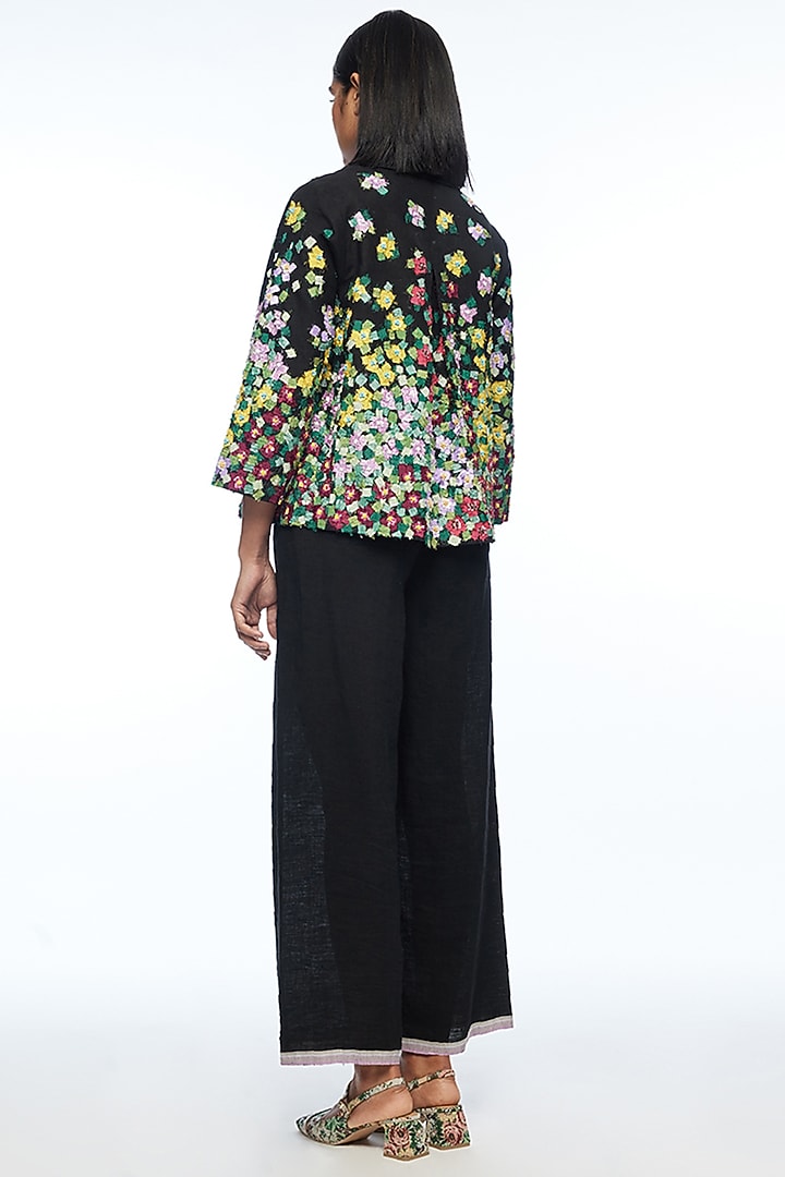 Black Handloom Linen Pant by Payal Pratap at Pernia's Pop Up Shop