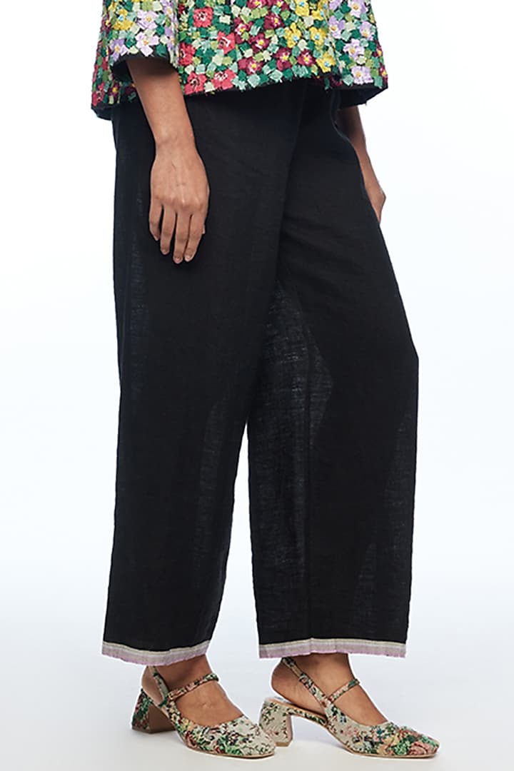 Black Handloom Linen Pant by Payal Pratap at Pernia's Pop Up Shop