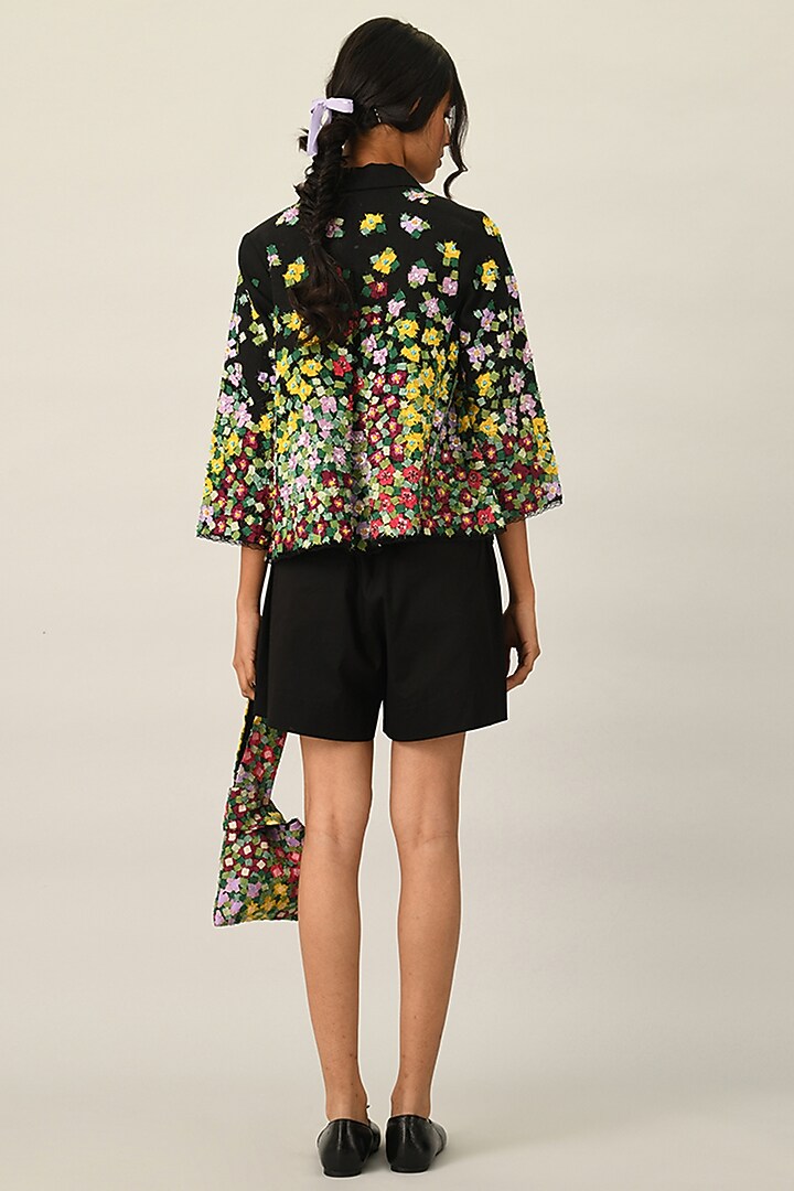 Black Handloom Cotton Shorts by Payal Pratap at Pernia's Pop Up Shop