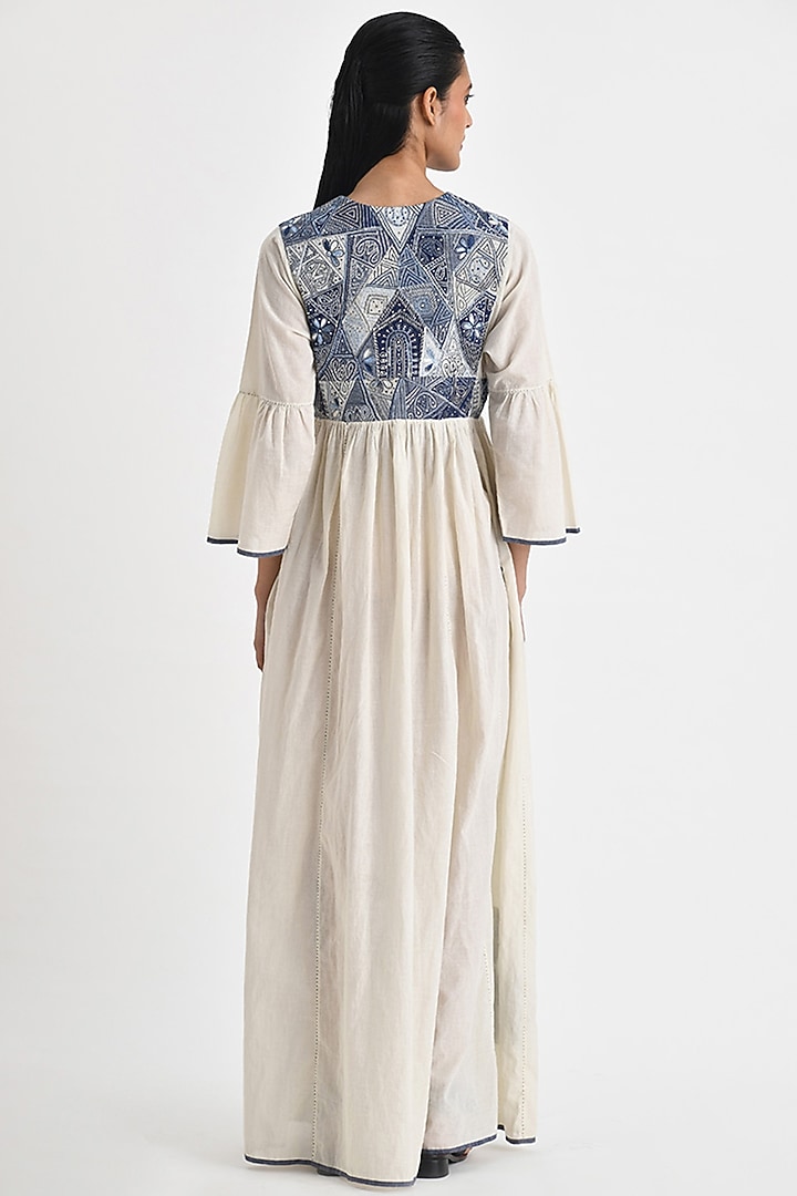 Ivory Handloom Cotton Floral Embroidered Maxi Party Wear Dress by Payal Pratap at Pernia's Pop Up Shop