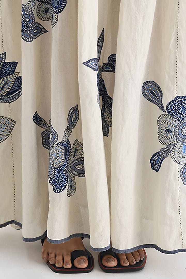 Ivory Handloom Cotton Floral Embroidered Maxi Party Wear Dress by Payal Pratap at Pernia's Pop Up Shop