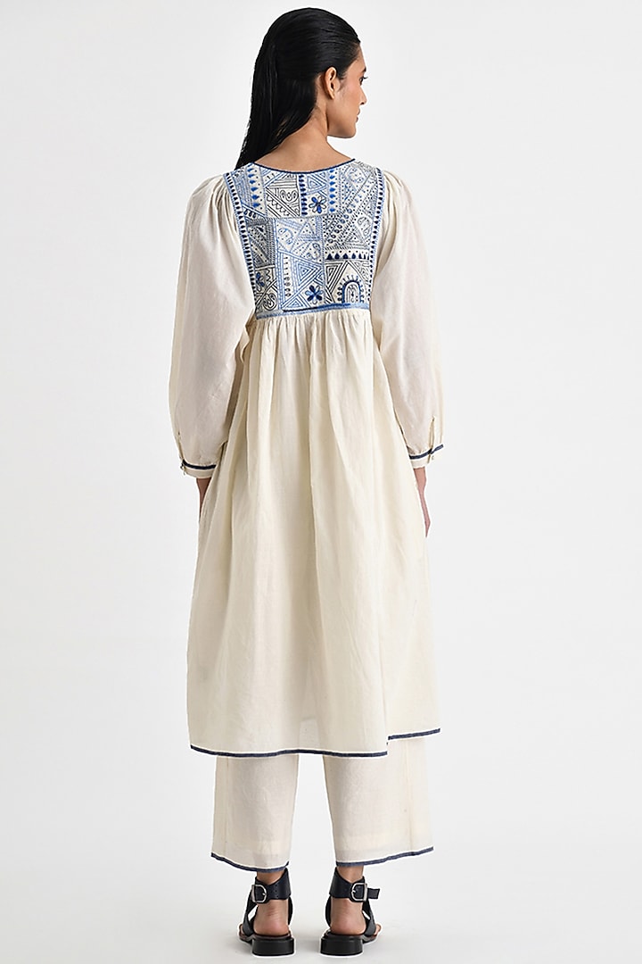Ivory Handloom Cotton Floral Embroidered Midi Cocktail Dress by Payal Pratap at Pernia's Pop Up Shop