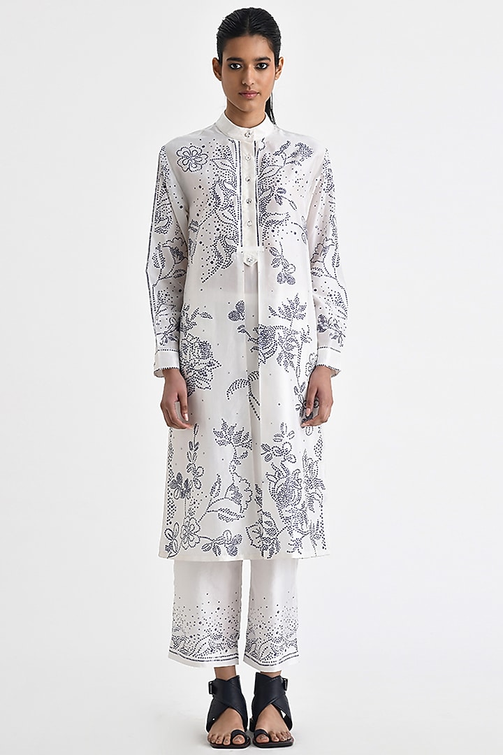 Ivory Silk Bandhani Printed Tunic Set by Payal Pratap at Pernia's Pop Up Shop