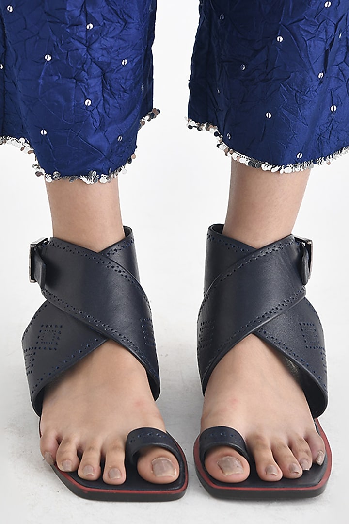 Cobalt Blue Crushed Silk Sequins Short Kurta Set by Payal Pratap at Pernia's Pop Up Shop