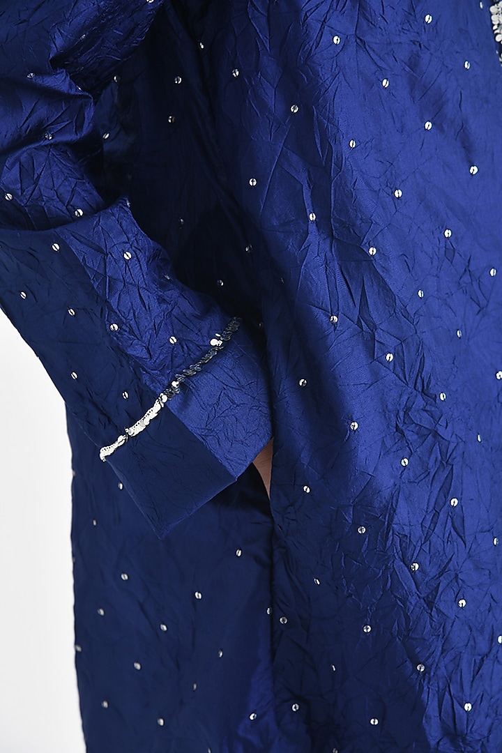 Cobalt Blue Crushed Silk Sequins Short Kurta Set by Payal Pratap at Pernia's Pop Up Shop