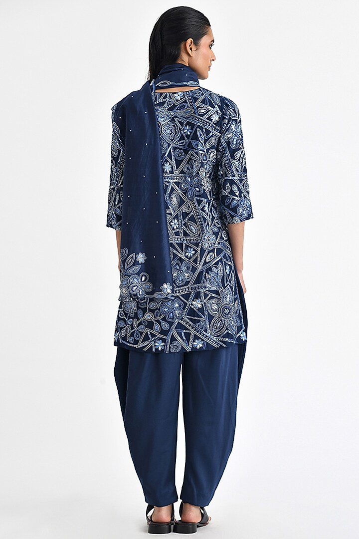 Navy Blue Chanderi Kedia Embroidered Kurta Set by Payal Pratap at Pernia's Pop Up Shop