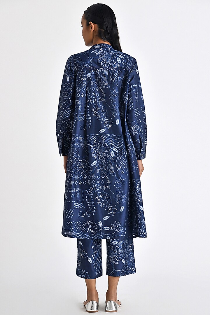 Navy Blue Silk Bandhani Printed Pleated Tunic by Payal Pratap at Pernia's Pop Up Shop