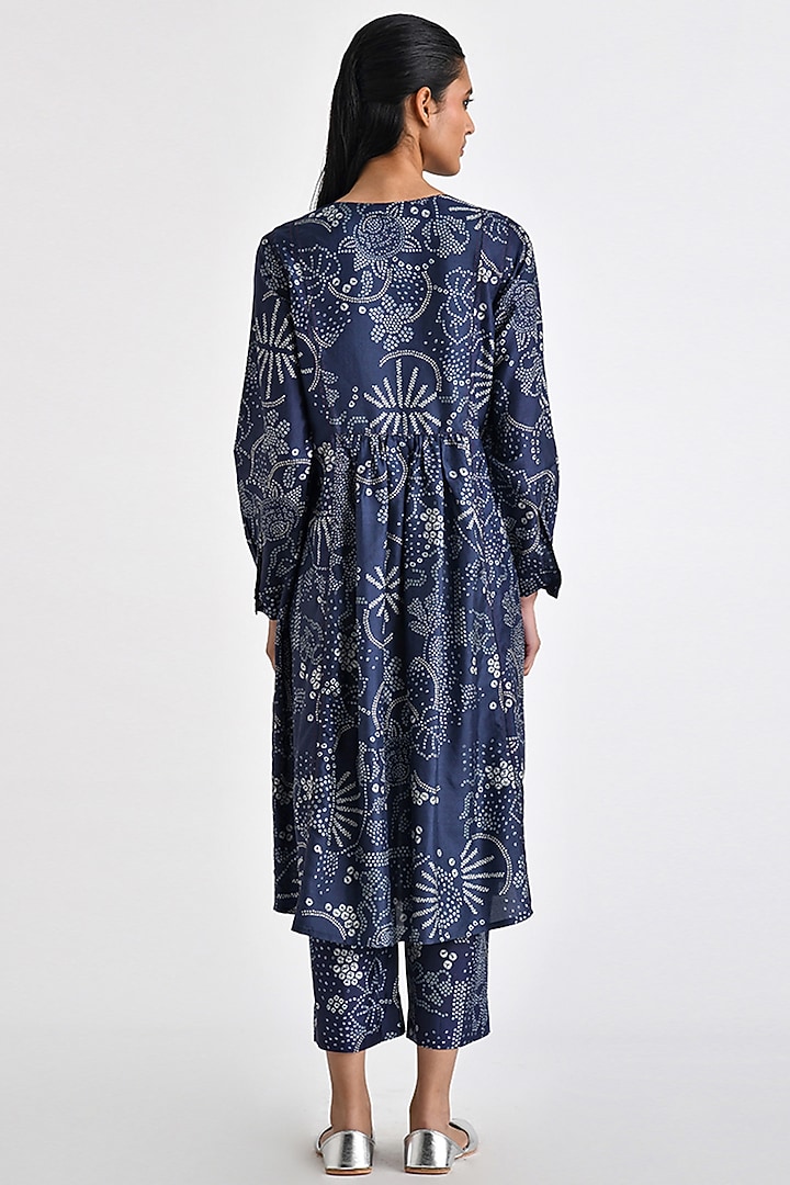 Navy Blue Silk Printed & Sequins Embroidered Tunic by Payal Pratap at Pernia's Pop Up Shop