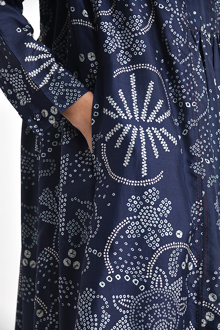 Navy Blue Silk Printed & Sequins Embroidered Tunic by Payal Pratap at Pernia's Pop Up Shop