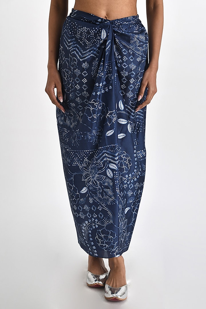 Navy Blue Silk Bandhani Printed Knotted Skirt by Payal Pratap at Pernia's Pop Up Shop