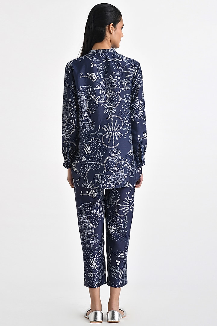 Navy Blue Silk Bandhani Printed Top by Payal Pratap at Pernia's Pop Up Shop