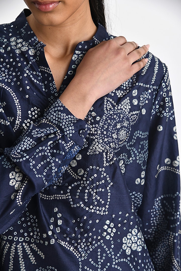 Navy Blue Silk Bandhani Printed Top by Payal Pratap at Pernia's Pop Up Shop