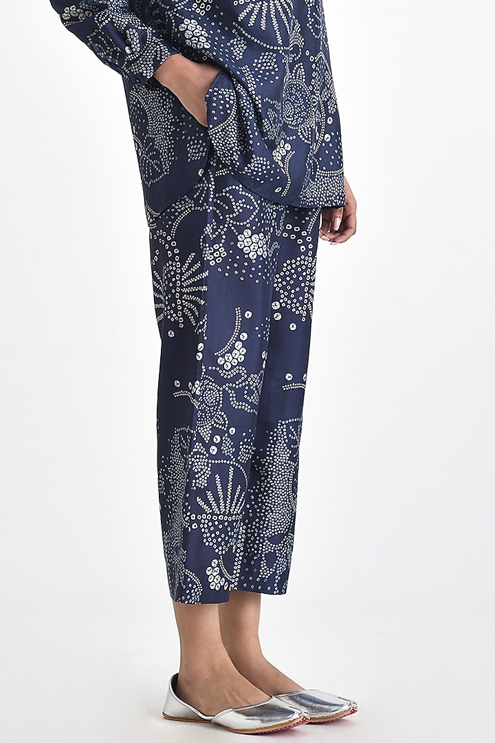 Navy Blue Silk Bandhani Printed Pants by Payal Pratap at Pernia's Pop Up Shop