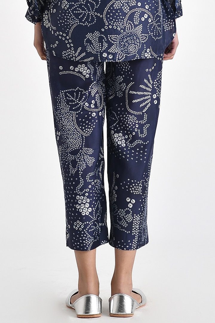 Navy Blue Silk Bandhani Printed Pants by Payal Pratap at Pernia's Pop Up Shop