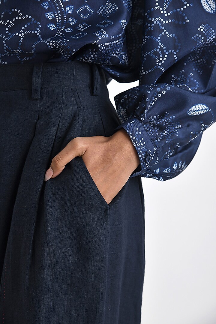 Navy Blue Silk Bandhani Printed Polo Neck Top by Payal Pratap at Pernia's Pop Up Shop