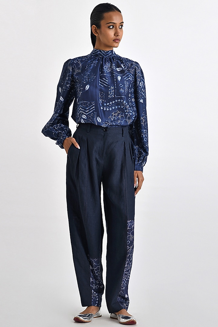 Navy Blue Silk Bandhani Printed Baggy Pants by Payal Pratap at Pernia's Pop Up Shop