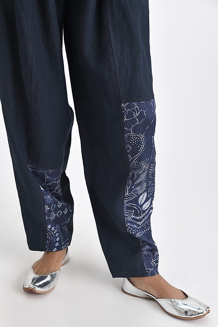 Navy Blue Silk Bandhani Printed Baggy Pants by Payal Pratap at Pernia's Pop Up Shop